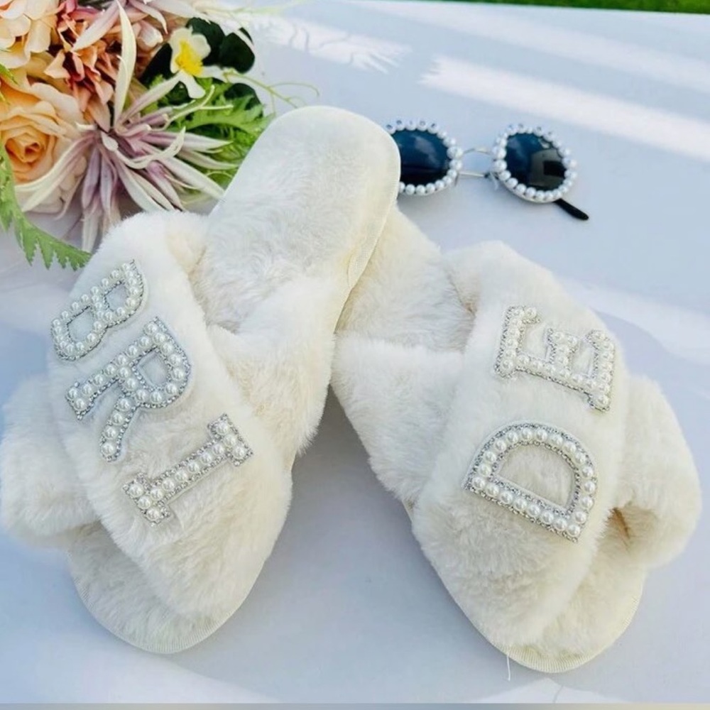 White Bride Slippers with Silver and Pearl Accents- Brand New In Package